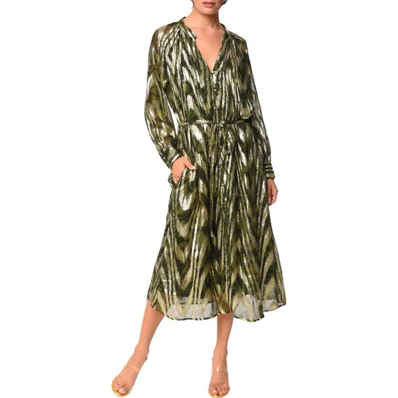 Seneca Metallic Long Sleeve Midi Shirtdress by CIEBON size XS - Picture 6 of 8